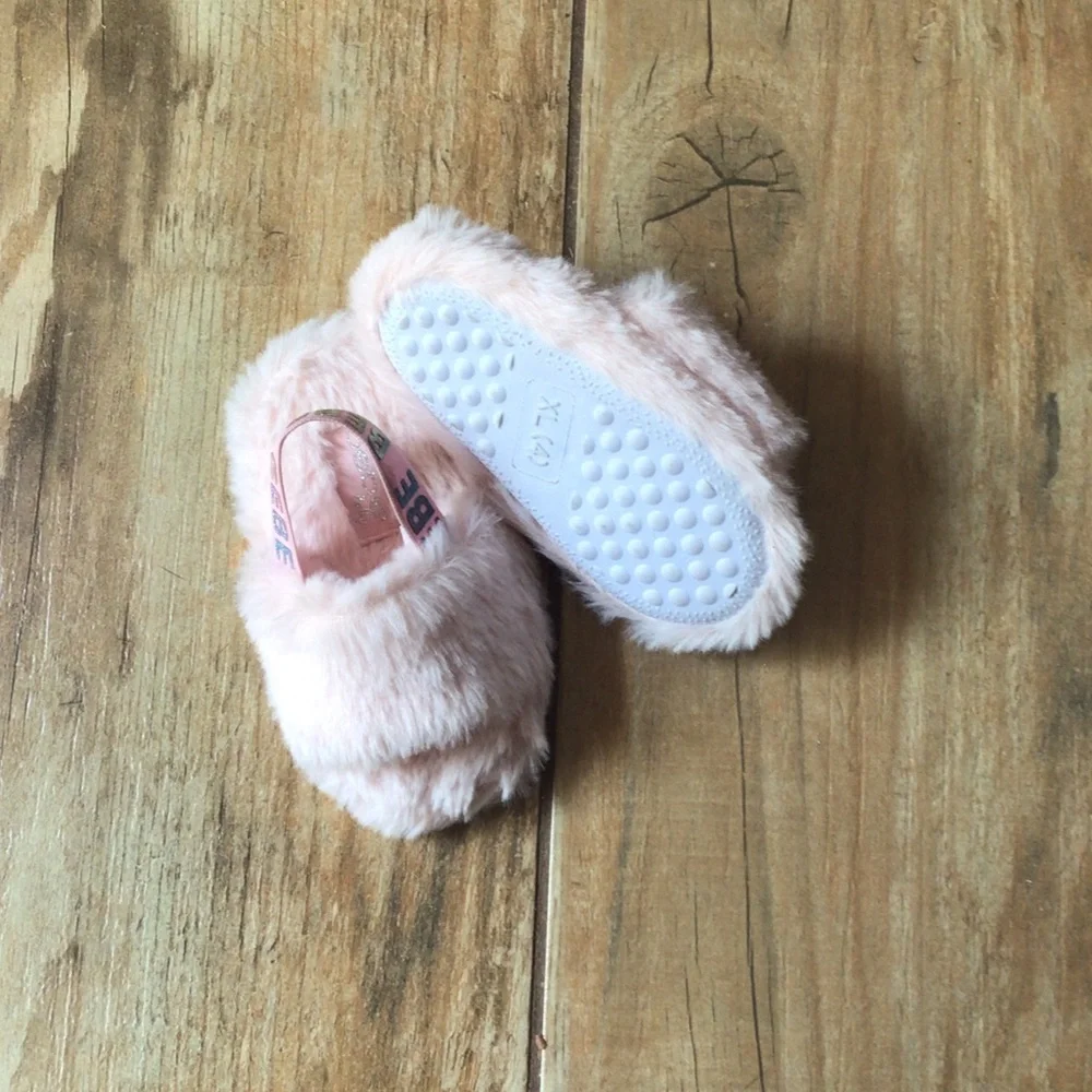 bebe Light Pink Fuzzy Slide Sandals